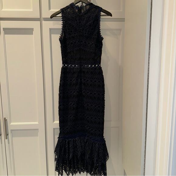 SIMKHAI Lattice Embroidered Mermaid Trumpet Dress Navy Blue and Black 2 - Picture 8 of 16
